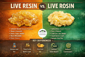 a graphic depicting key differences between Live Resin & Live Rosin